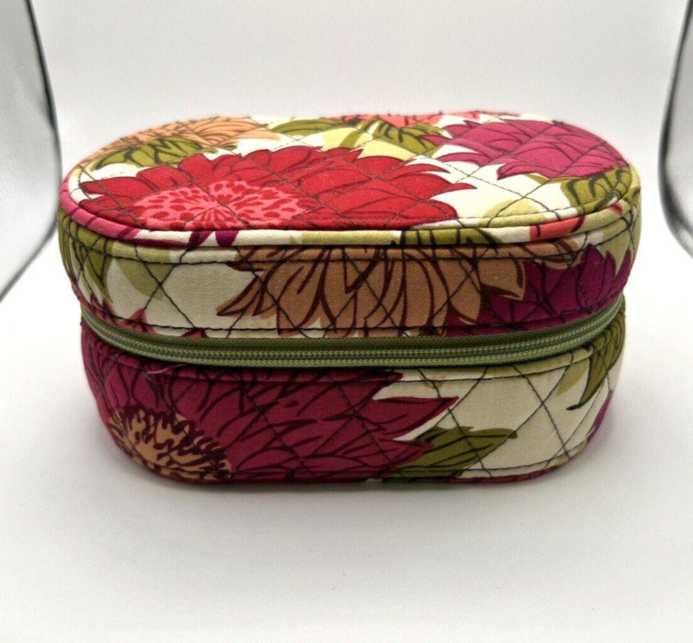 Vintage VERA BRADLEY Pink & Green Floral Travel Jewelry Oval Box Case